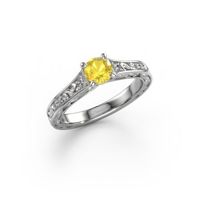 Bague de fiançailles Mallory RND 585 or blanc saphir jaune 5 mm