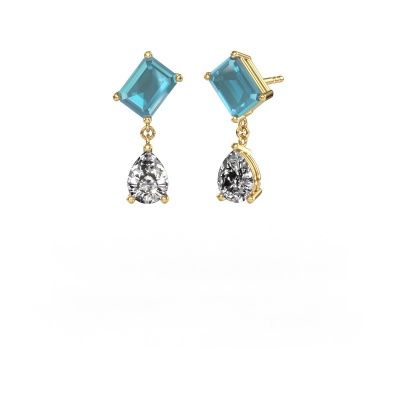 Boucles d'oreilles Toi et Moi EME PER 585 or jaune topaze bleue 8x6 mm
