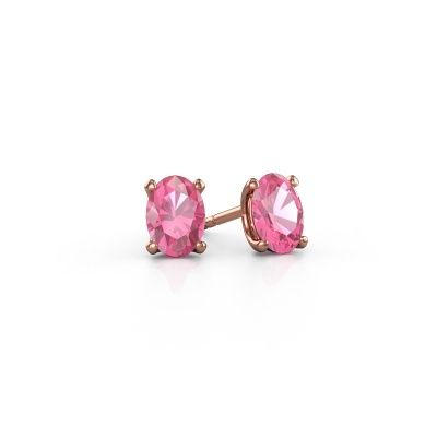 Clous d'oreilles Sam OVL 585 or rose saphir rose 7x5 mm