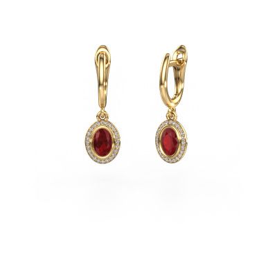 Drop earrings Noud OVL 585 gold ruby 6x4 mm
