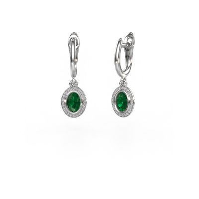 Pendants d'oreilles Noud OVL 585 or blanc emeraude 6x4 mm