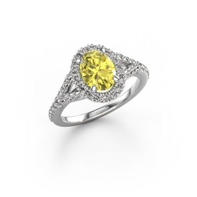 Engagement ring Kimber OVL 950 platinum yellow lab grown diamond 8x6 mm