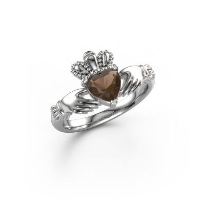 Ring Claddagh 2 950 platinum smokey quartz 6 mm