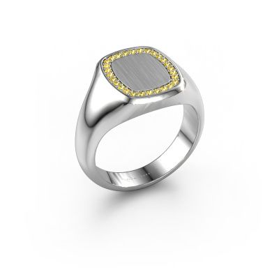 Bague pour homme Floris Cushion 2 950 platine saphir jaune 1.2 mm