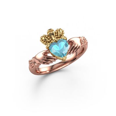 Ring Claddagh 2 585 rose gold blue topaz 6 mm