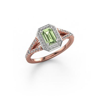Engagement ring Pamela EME 585 rose gold green lab grown diamond 6x4 mm