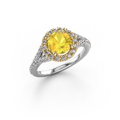 Bague de fiançailles Kimber RND 585 or blanc saphir jaune 7 mm