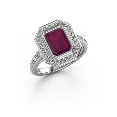 Engagement ring Noud 2 EME 585 white gold rhodolite 8x6 mm