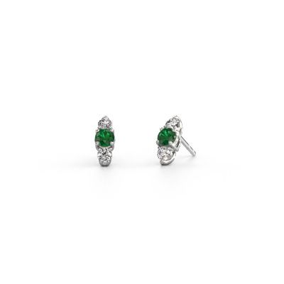 Boucles d'oreilles Amie 585 or blanc emeraude 4 mm