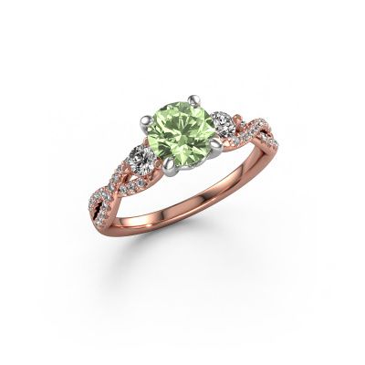 Engagement ring Marilou RND 585 rose gold green lab grown diamond 6.5 mm