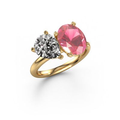 Engagement ring Toi et Moi OVL-PER 585 gold tourmaline pink 8x6 mm