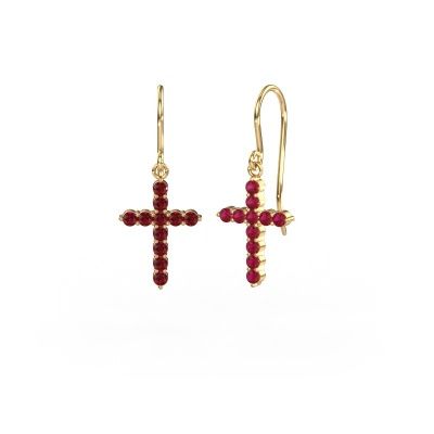 Pendants d'oreilles Cross 585 or jaune rubis 2 mm