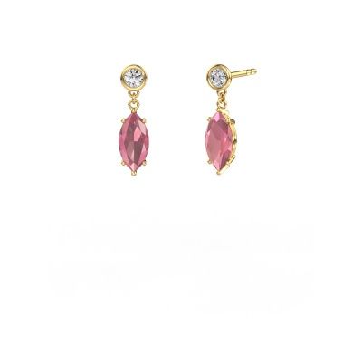 Drop earrings Lacey MRQ 585 gold tourmaline pink 10x5 mm