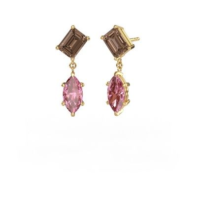 Pendants d'oreilles Toi et Moi EME MRQ 585 or jaune diamant brun 3.50 crt