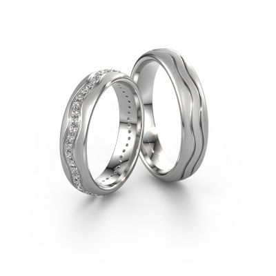 Wedding rings set WH0803LM35BM ±0.20x0.08 in 14 Carat white gold diamond 0.01 crt