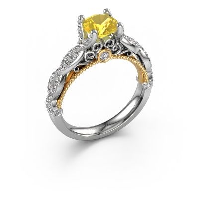 Bague de fiançailles Chantelle 585 or blanc saphir jaune 6.5 mm