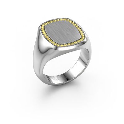 Men's ring Floris Cushion 4 585 white gold yellow sapphire 1.2 mm