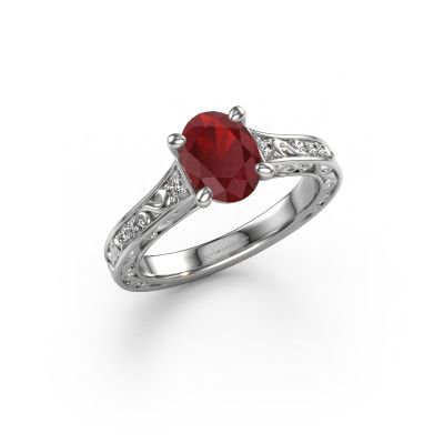Engagement ring Mallory ovl 950 platinum ruby 8x6 mm
