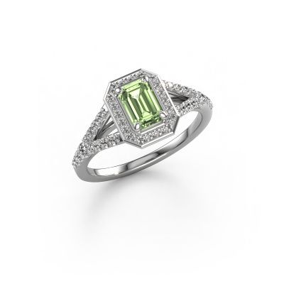Engagement ring Pamela EME 585 white gold green lab grown diamond 6x4 mm