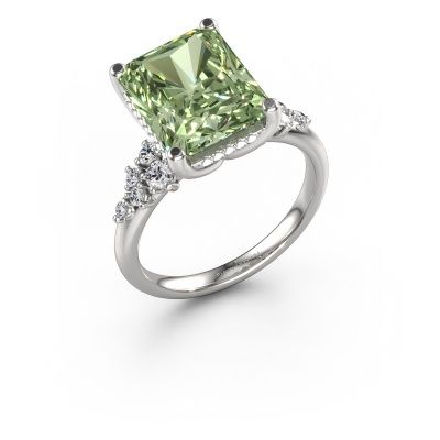 Engagement ring Emma RAD 585 white gold green lab grown diamond 9x7 mm