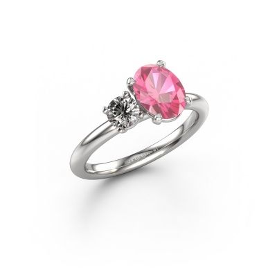 Engagement ring Toi et Moi OVL-RND 585 white gold pink sapphire 8x6 mm