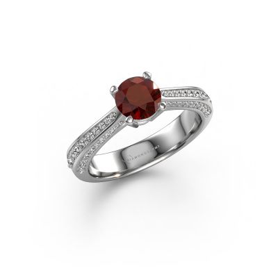 Engagement ring Ruby rnd 585 white gold garnet 5.7 mm