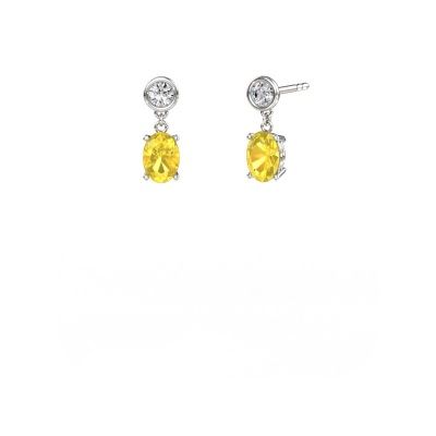 Pendants d'oreilles Lacey OVL 585 or blanc saphir jaune 7x5 mm