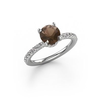 Engagement ring Crystal rnd 4 950 platinum smokey quartz 7 mm