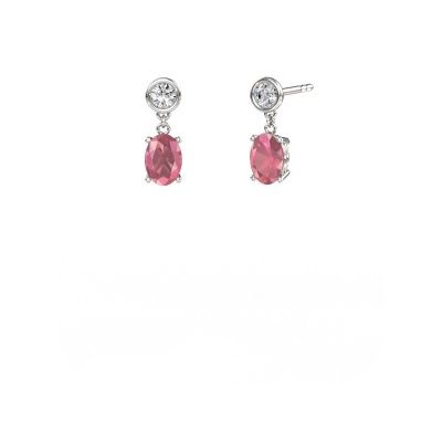 Drop earrings Lacey OVL 585 white gold tourmaline pink 7x5 mm
