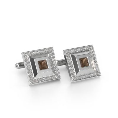 Cufflinks Joris 585 white gold smokey quartz 4 mm