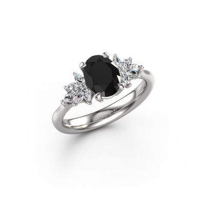 Engagement ring Fiona OVL 585 white gold black diamond 1.65 crt