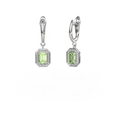 Pendants d'oreilles Dodie 1 585 or blanc diamants synthétiques vert 6x4 mm
