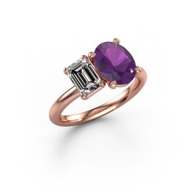 Bague de fiançailles Toi et Moi OVL-EME 585 or rose améthyste 9x7 mm