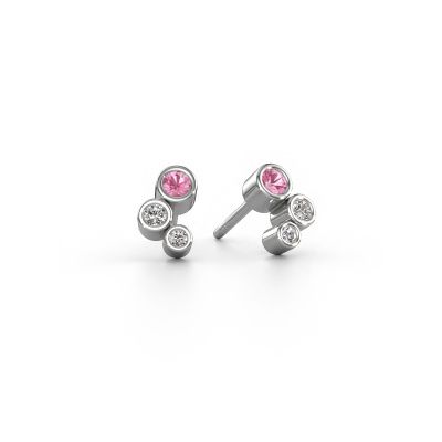 Clous d'oreilles Marlys 585 or blanc saphir rose 2.5 mm