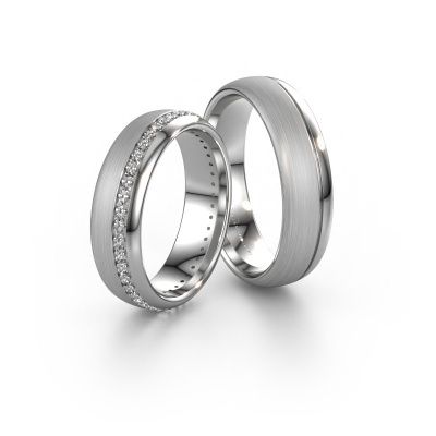 Wedding rings set WH0303LM36BMP ±0.24x0.08 in 14 Carat white gold diamond 0.01 crt
