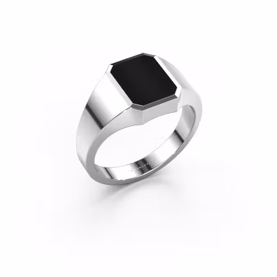 Pinky ring Lars 1 585 white gold onyx 10x8 mm