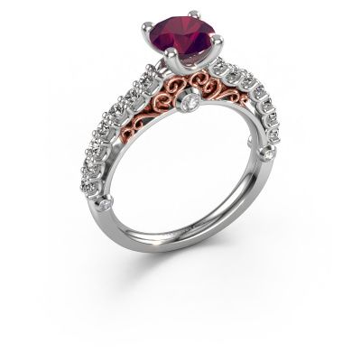 Bague de fiançailles Shaunda 585 or blanc rhodolite 6 mm