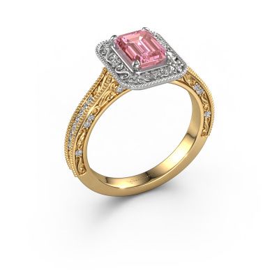 Engagement ring Alice EME 585 gold pink lab grown diamond 7x5 mm