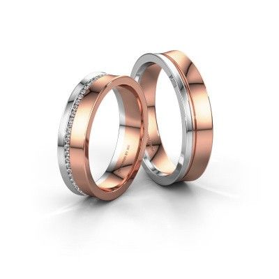 Wedding rings set WH6090LM55A ±0.20x0.07 in 14 Carat rose gold diamond 0.005 crt