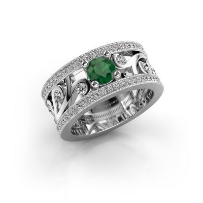 Ring Sanne 585 witgoud smaragd 5 mm