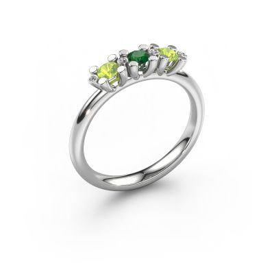 Ring Puk 2 585 witgoud smaragd 3 mm