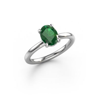 Engagement ring Simone OVL 2 585 white gold emerald 8x6 mm