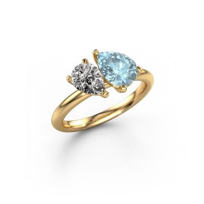Engagement ring Toi et Moi PER-PER 585 gold blue lab grown diamond 8x6 mm