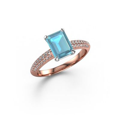 Engagement ring Morane EME 585 rose gold blue topaz 8x6 mm