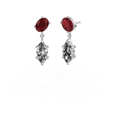 Pendants d'oreilles Toi et Moi OVL-MRQ 585 or blanc rubis 8x6 mm