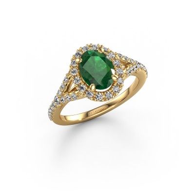 Engagement ring Kimber OVL 585 gold emerald 8x6 mm