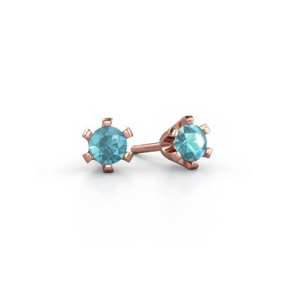 Clous d'oreilles Shana 585 or rose topaze bleue 4 mm