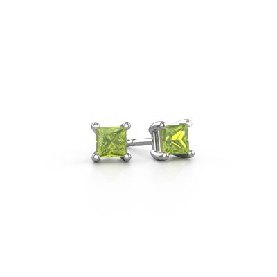 Stud earrings Sam square 585 white gold peridot 4 mm