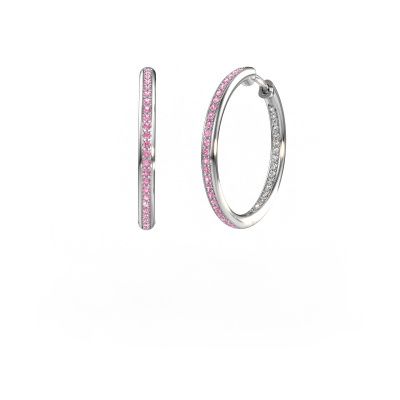 Creolen Sina 20mm 585 witgoud roze saffier 1.1 mm