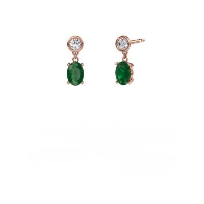 Drop earrings Lacey OVL 585 rose gold emerald 7x5 mm